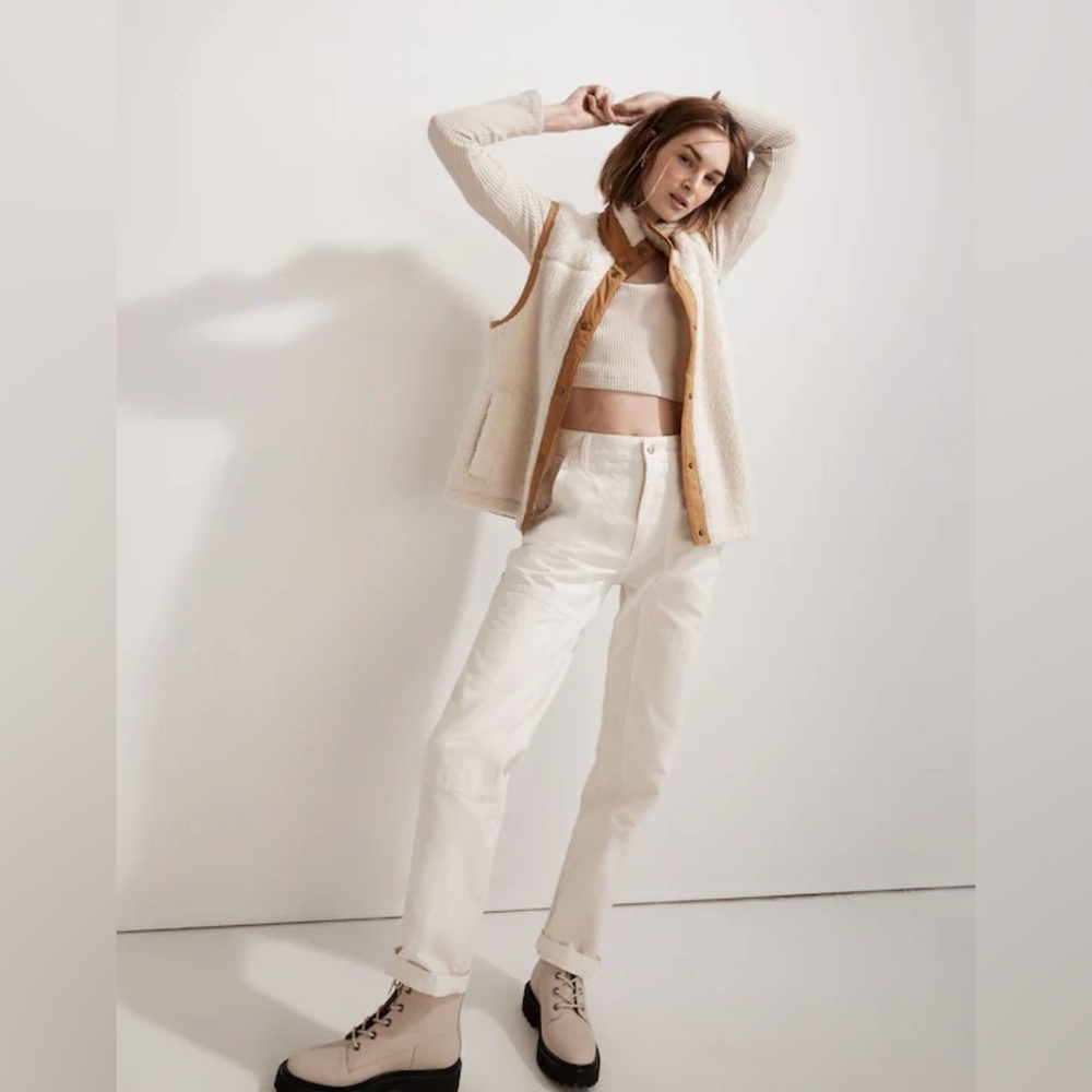 Madewell Cream Waffle-Knit Long Sleeve Crop Top - Picture 4 of 10